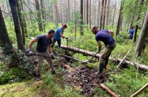 The wooden dams need to be properly covered with soil for faster overgrowing.